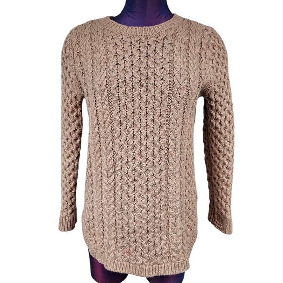 Lands' End Neutral Tan Wool Blend Cable Knit Donegal Sweater Size Small S42 - Picture 8 of 8